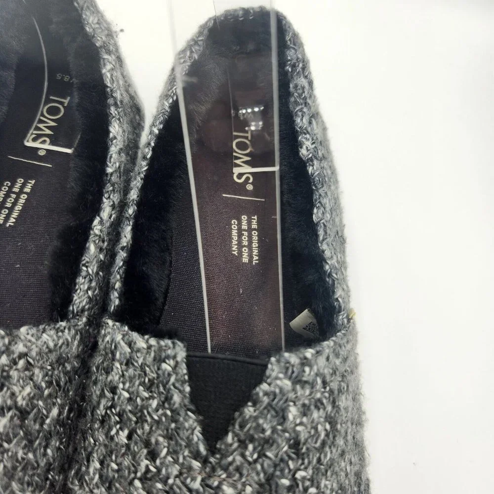 Toms Alpargata Charcoal Gray Black Sweater Fur Inside Leather Sole Shoe 8.5 - Picture 6 of 8